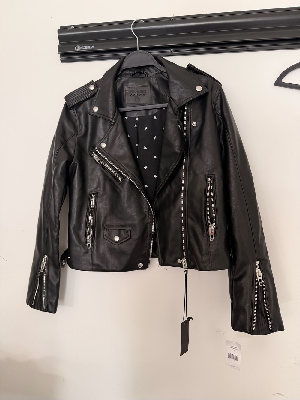 Zara Black Faux Leather Moto Jacket with Star Lining